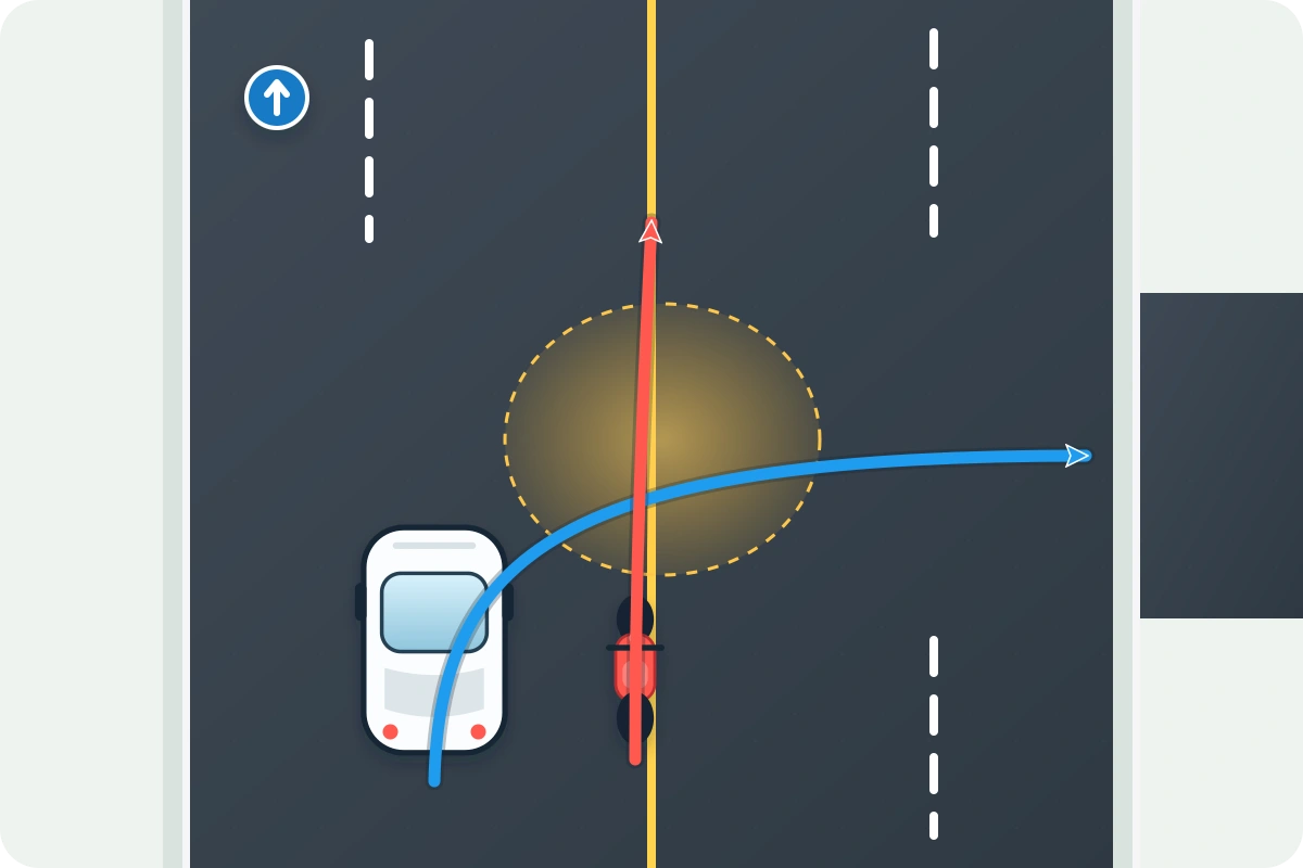 A scooter overtaking as a rental car prepares to turn right in Phuket